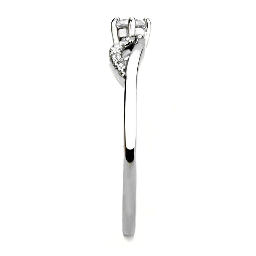 DA146 - High polished (no plating) Stainless Steel Ring with AAA Grade CZ  in Clear-3