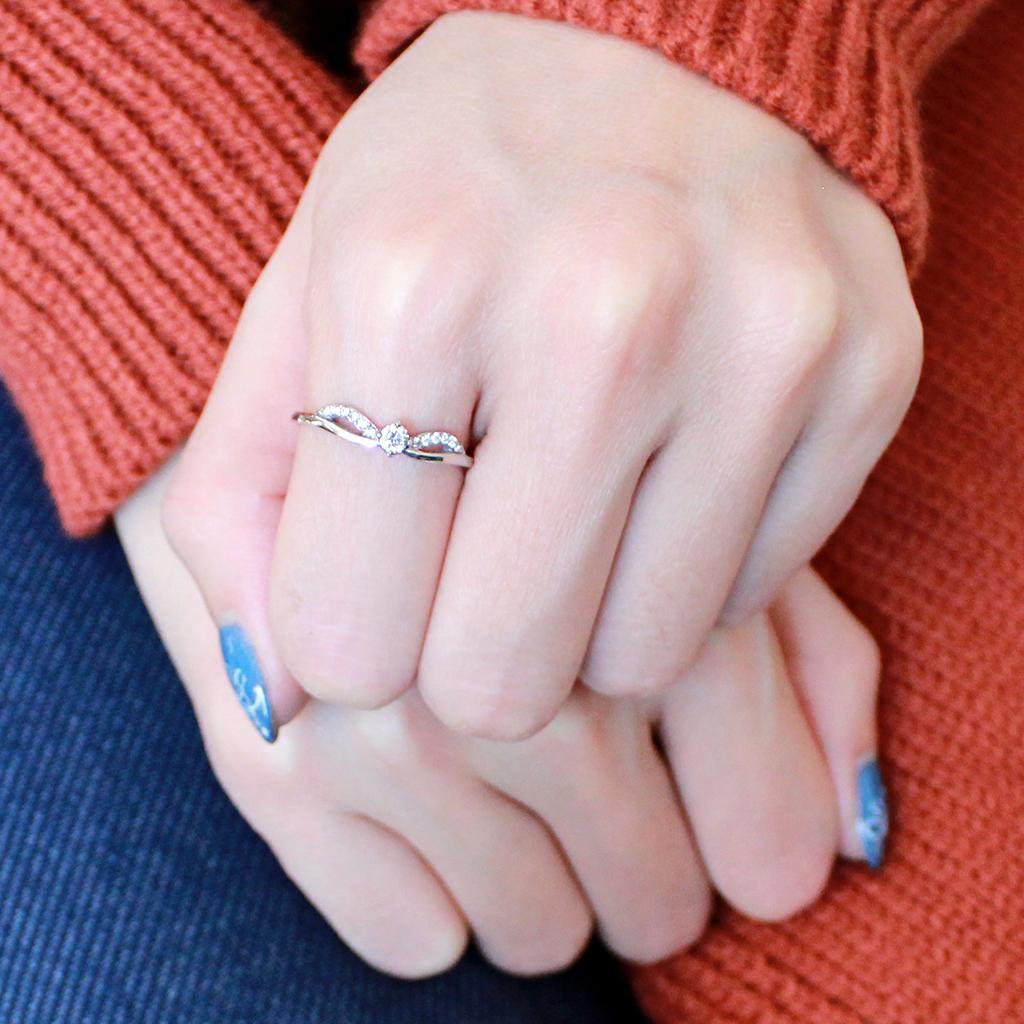 DA146 - High polished (no plating) Stainless Steel Ring with AAA Grade CZ  in Clear-4