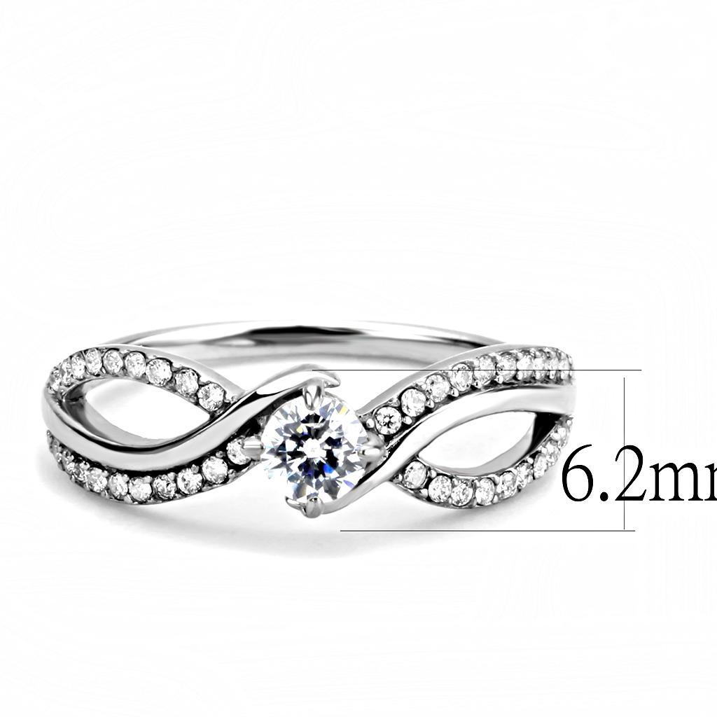 DA147 - High polished (no plating) Stainless Steel Ring with AAA Grade CZ  in Clear-1