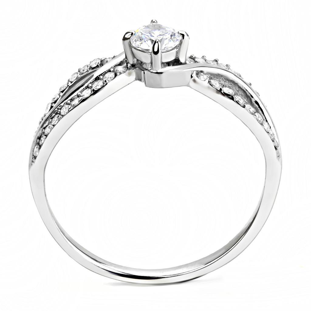 DA147 - High polished (no plating) Stainless Steel Ring with AAA Grade CZ  in Clear-2