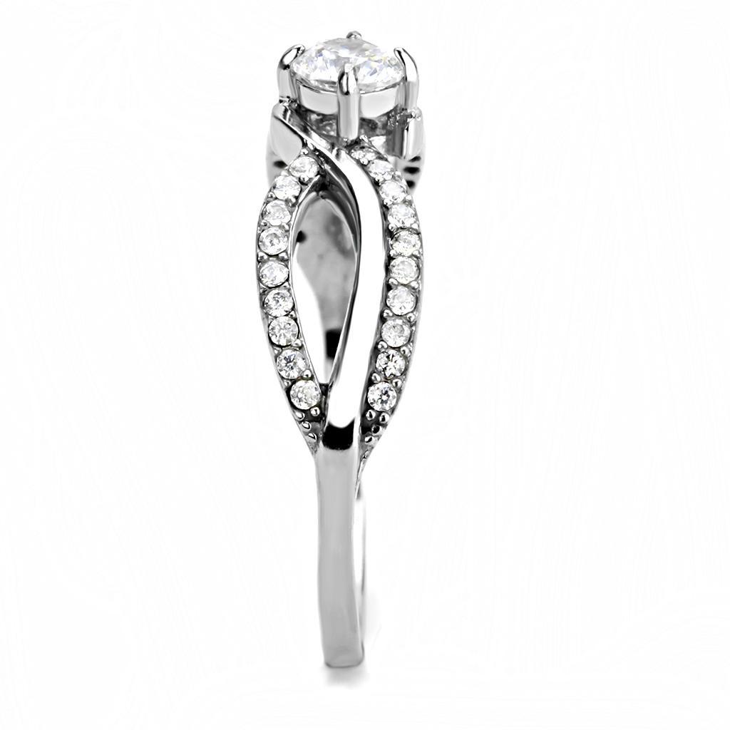DA147 - High polished (no plating) Stainless Steel Ring with AAA Grade CZ  in Clear-3