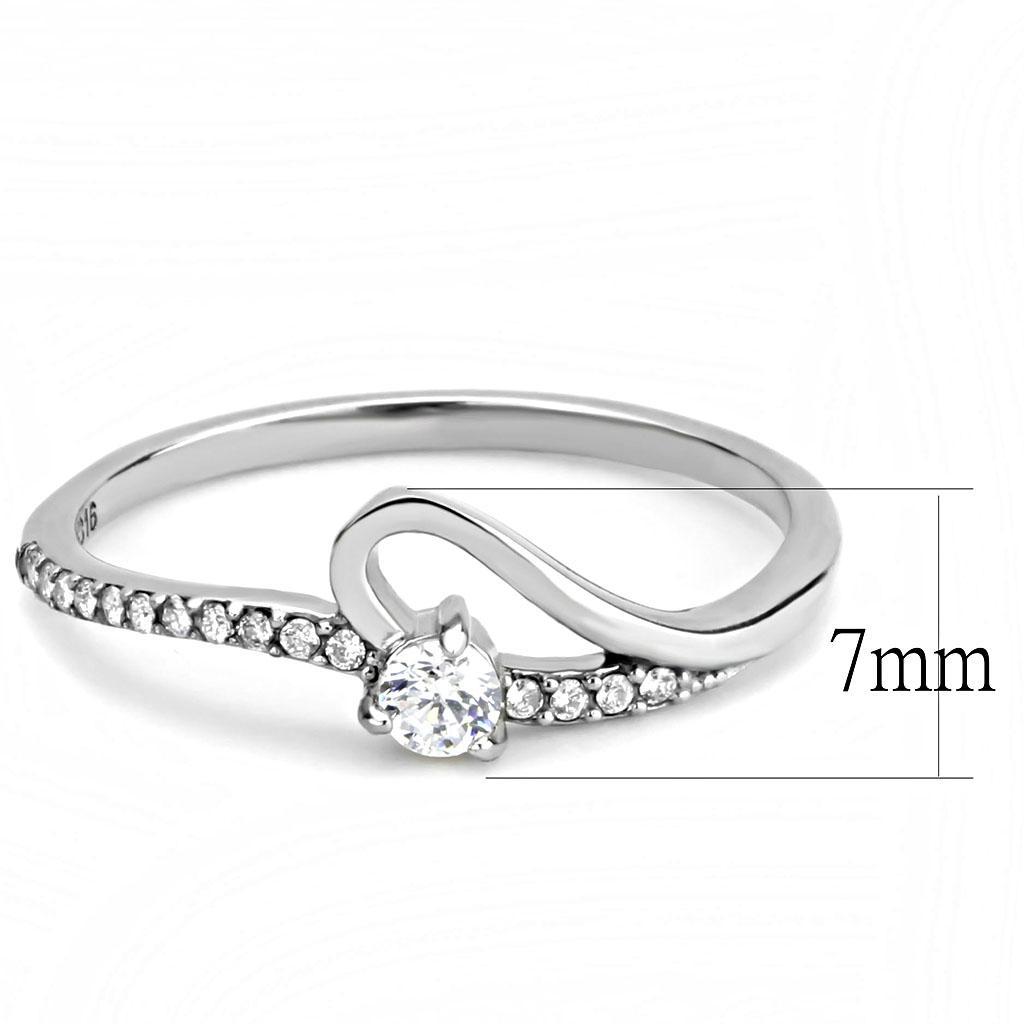 DA148 - High polished (no plating) Stainless Steel Ring with AAA Grade CZ  in Clear-1