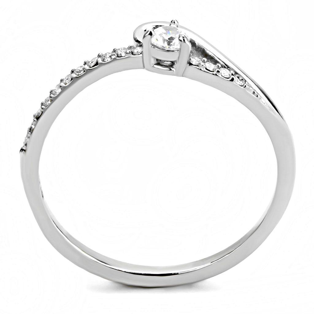 DA148 - High polished (no plating) Stainless Steel Ring with AAA Grade CZ  in Clear-2