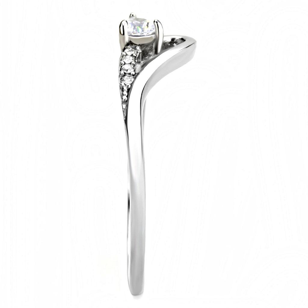 DA148 - High polished (no plating) Stainless Steel Ring with AAA Grade CZ  in Clear-3
