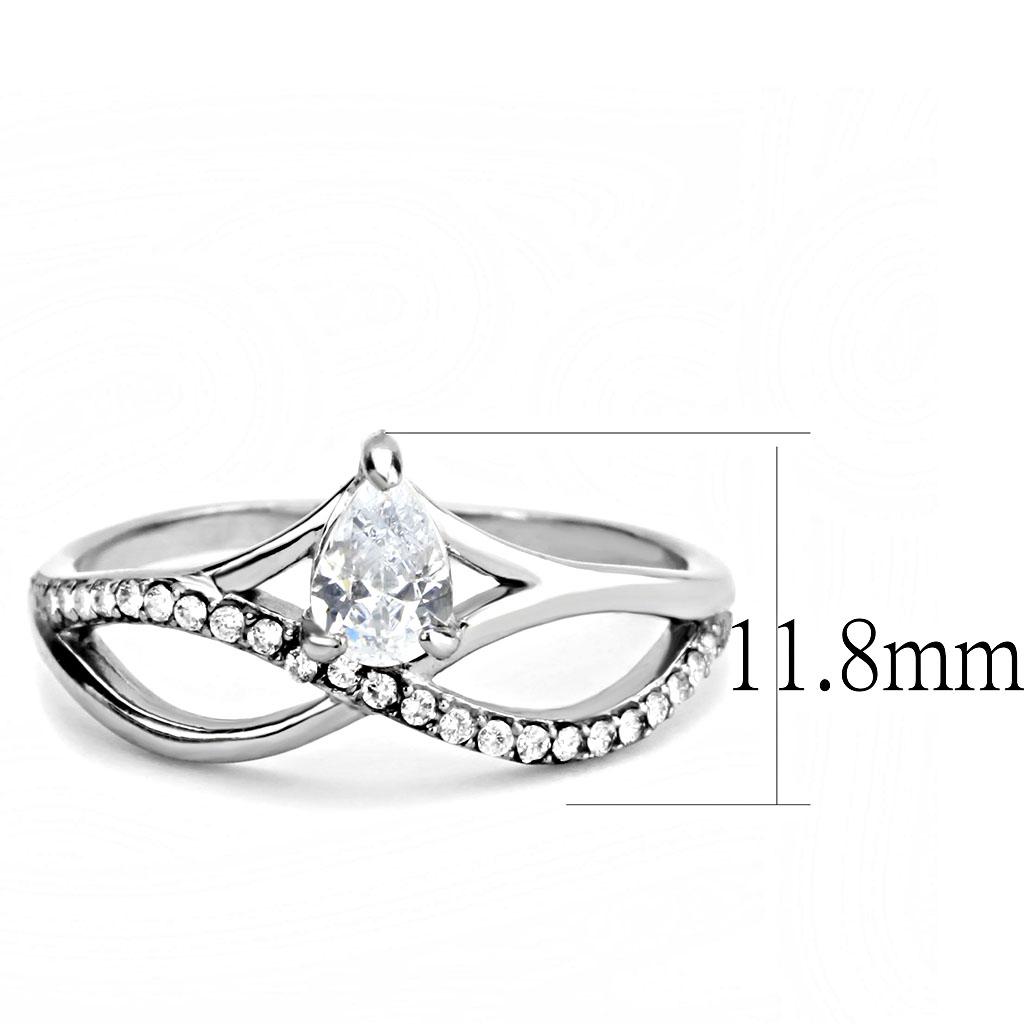 DA149 - High polished (no plating) Stainless Steel Ring with AAA Grade CZ  in Clear-1