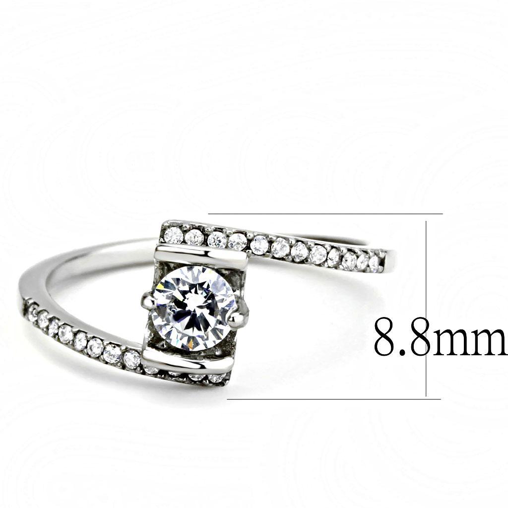 DA151 - High polished (no plating) Stainless Steel Ring with AAA Grade CZ  in Clear-1