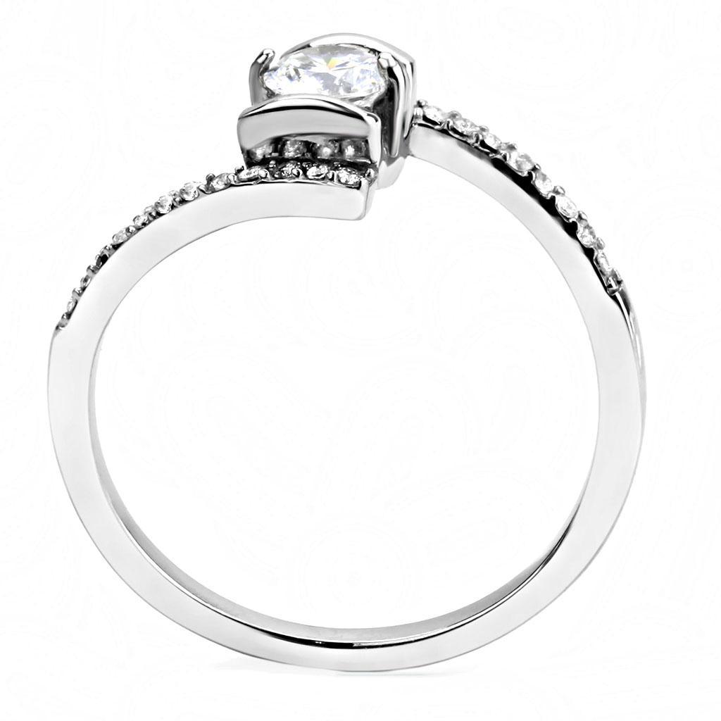 DA151 - High polished (no plating) Stainless Steel Ring with AAA Grade CZ  in Clear-2