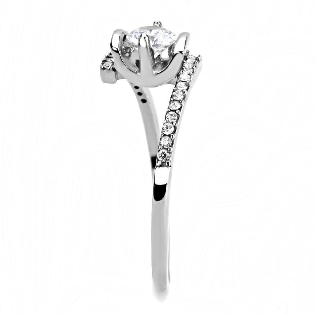 DA151 - High polished (no plating) Stainless Steel Ring with AAA Grade CZ  in Clear-3