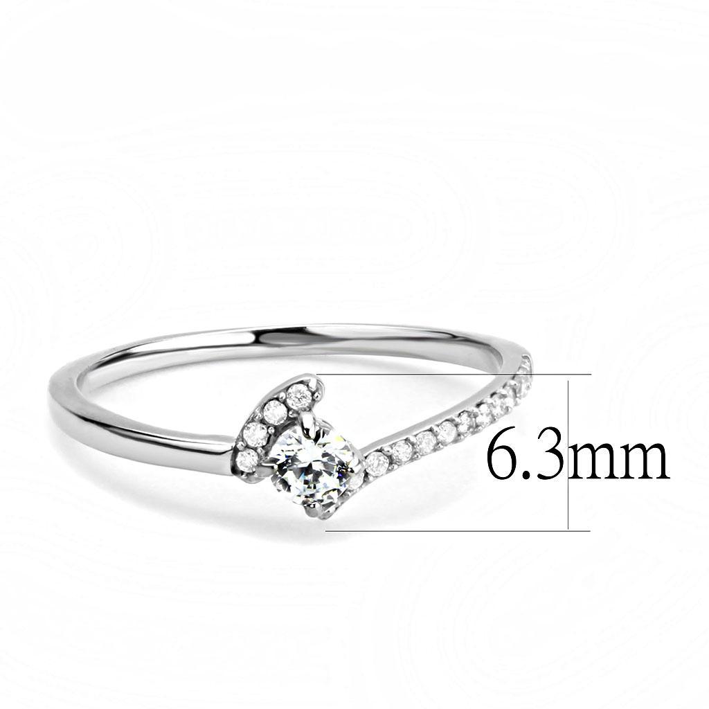 DA152 - High polished (no plating) Stainless Steel Ring with AAA Grade CZ  in Clear-1