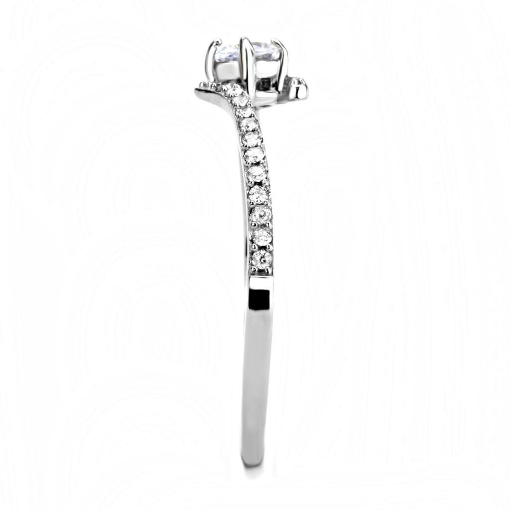 DA152 - High polished (no plating) Stainless Steel Ring with AAA Grade CZ  in Clear-3