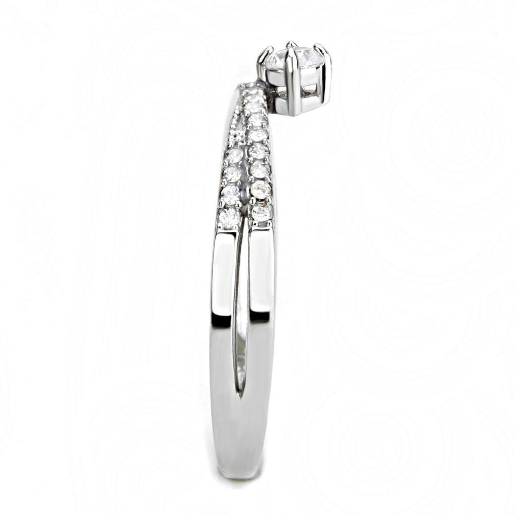 DA153 - High polished (no plating) Stainless Steel Ring with AAA Grade CZ  in Clear-3