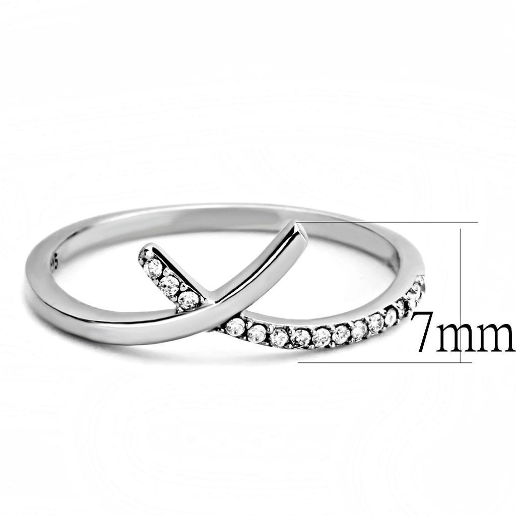 DA154 - High polished (no plating) Stainless Steel Ring with AAA Grade CZ  in Clear-1