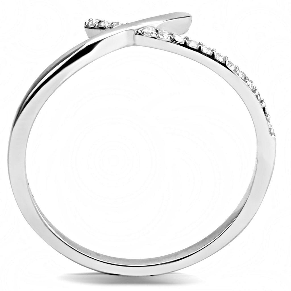 DA154 - High polished (no plating) Stainless Steel Ring with AAA Grade CZ  in Clear-2