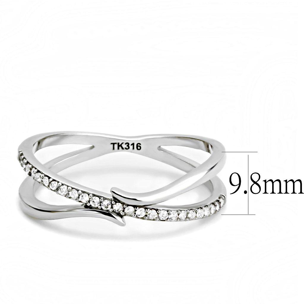DA155 - High polished (no plating) Stainless Steel Ring with AAA Grade CZ  in Clear-1