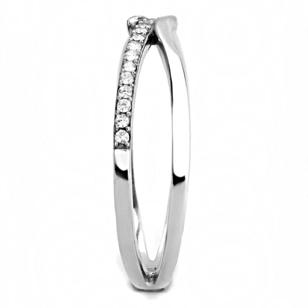 DA155 - High polished (no plating) Stainless Steel Ring with AAA Grade CZ  in Clear-3