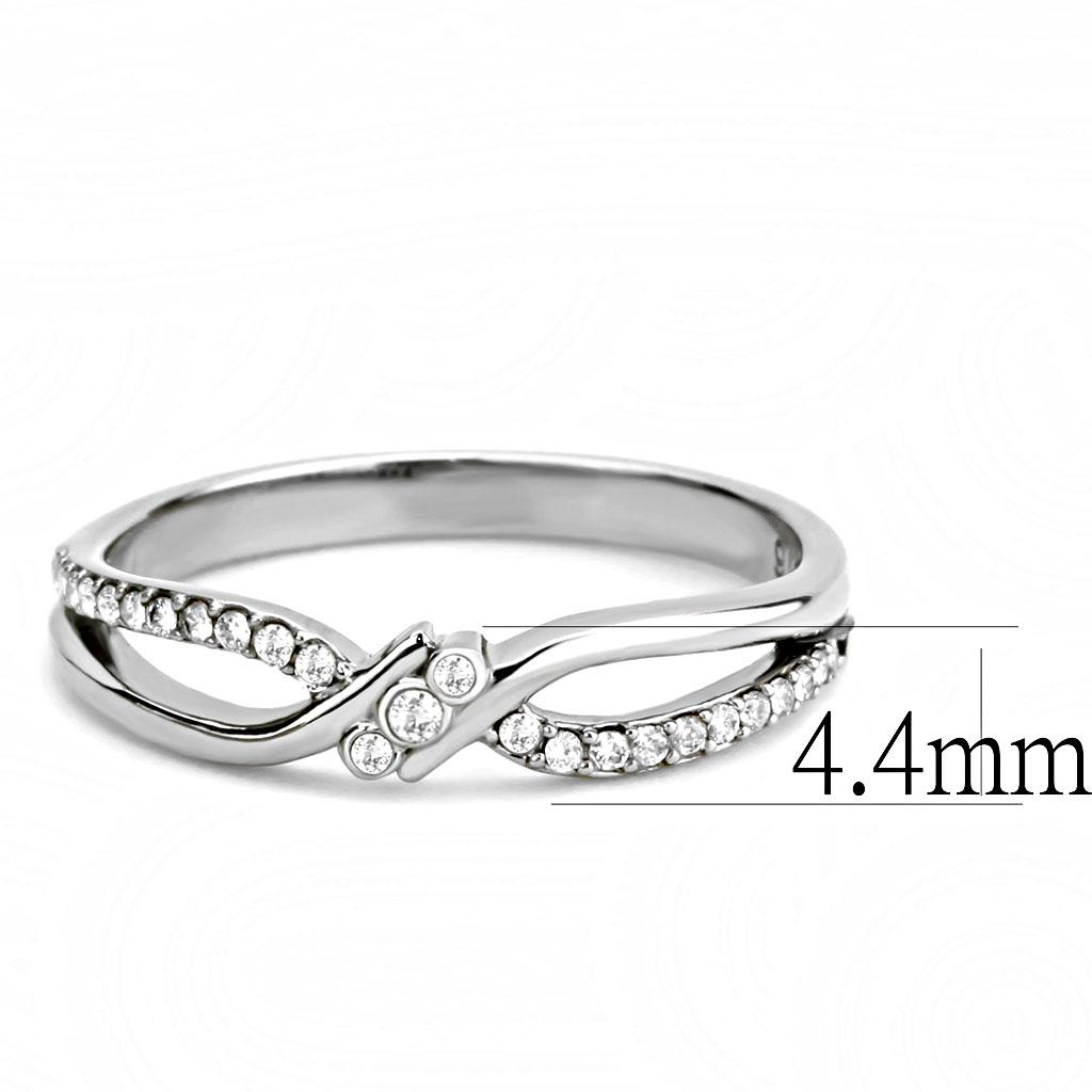 DA156 - High polished (no plating) Stainless Steel Ring with AAA Grade CZ  in Clear-1