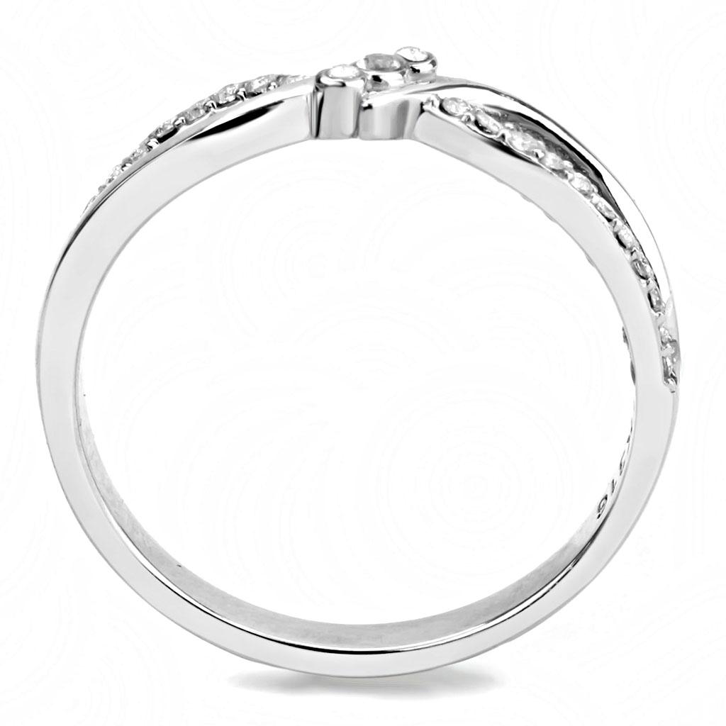 DA156 - High polished (no plating) Stainless Steel Ring with AAA Grade CZ  in Clear-2
