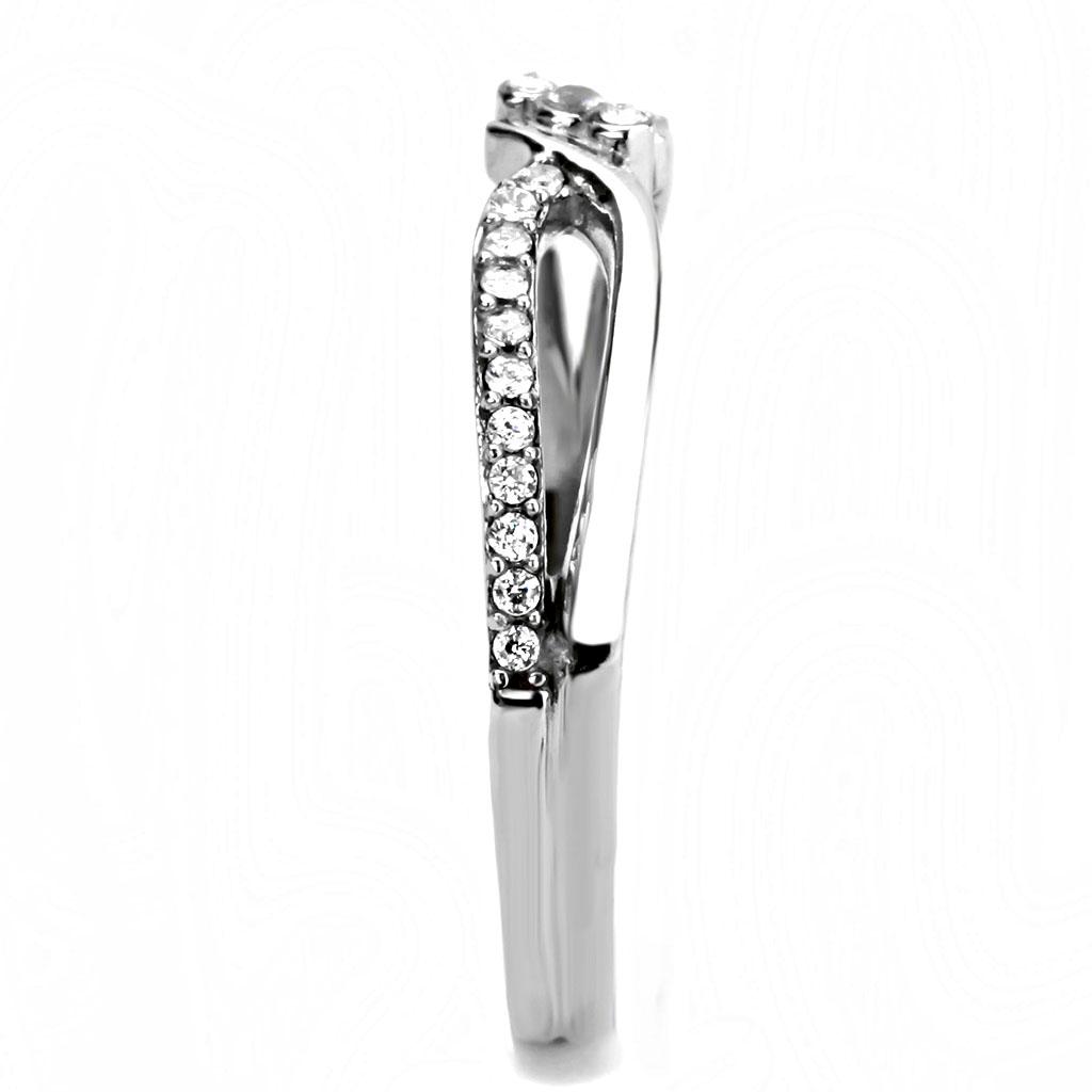 DA156 - High polished (no plating) Stainless Steel Ring with AAA Grade CZ  in Clear-3