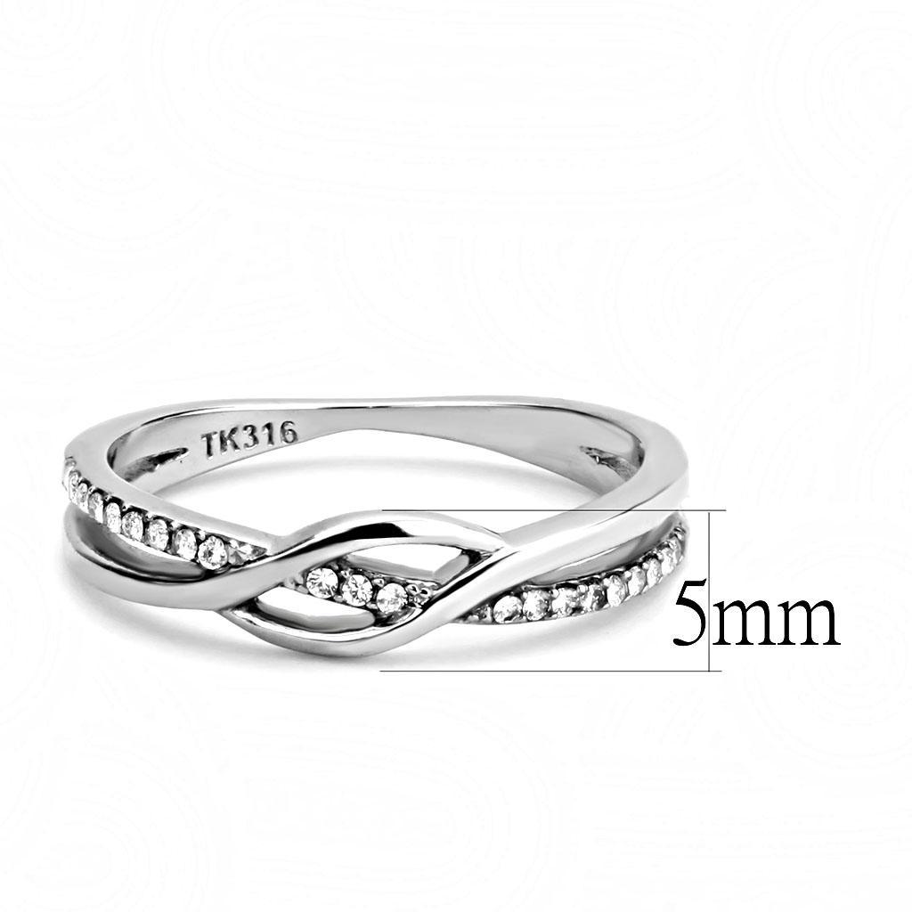 DA157 - High polished (no plating) Stainless Steel Ring with AAA Grade CZ  in Clear-1