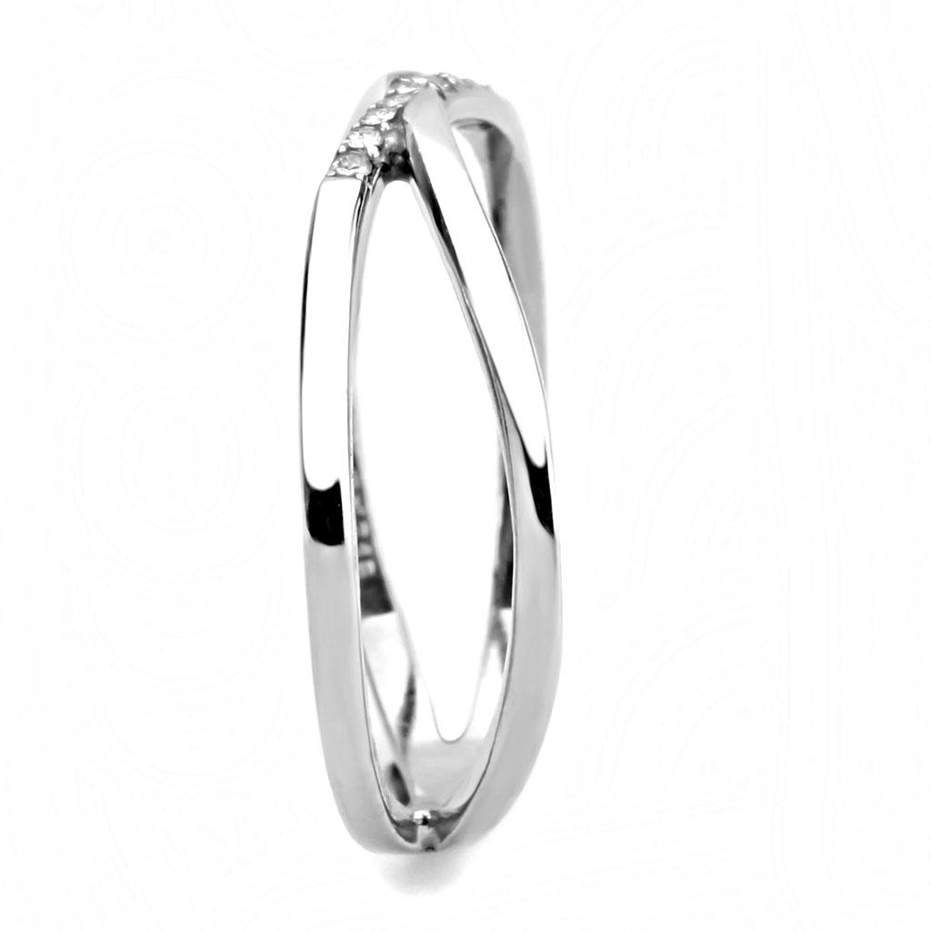DA158 - High polished (no plating) Stainless Steel Ring with AAA Grade CZ  in Clear-3