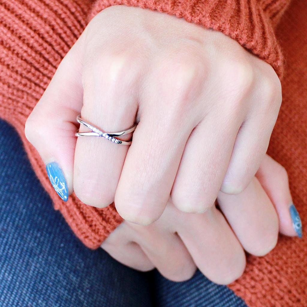 DA158 - High polished (no plating) Stainless Steel Ring with AAA Grade CZ  in Clear-4