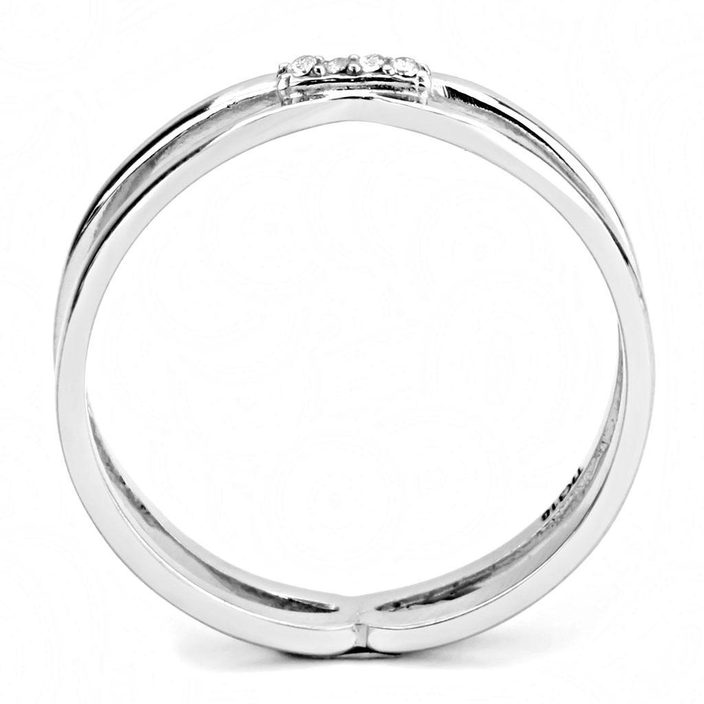 DA160 - High polished (no plating) Stainless Steel Ring with AAA Grade CZ  in Clear-2