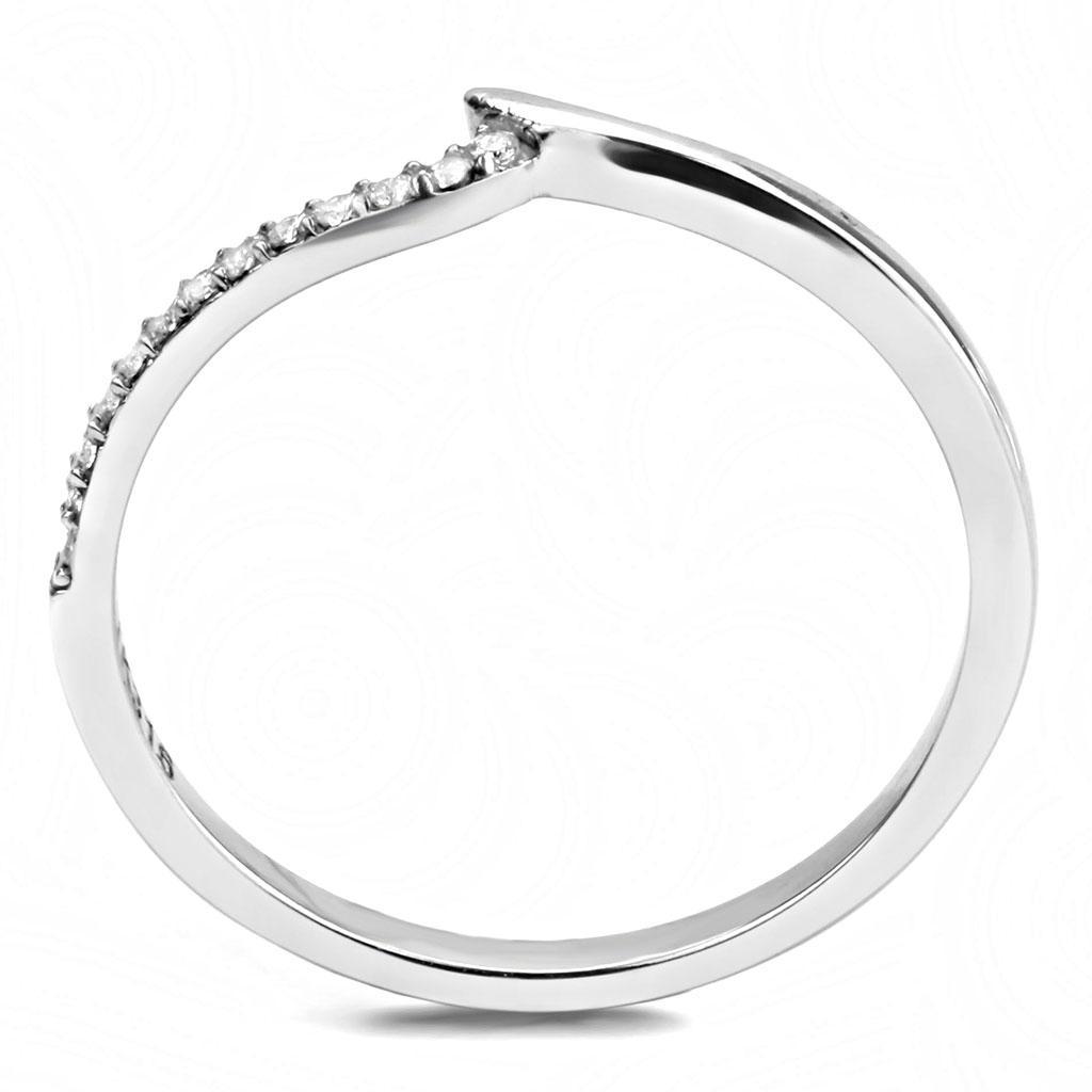DA162 - High polished (no plating) Stainless Steel Ring with AAA Grade CZ  in Clear-2