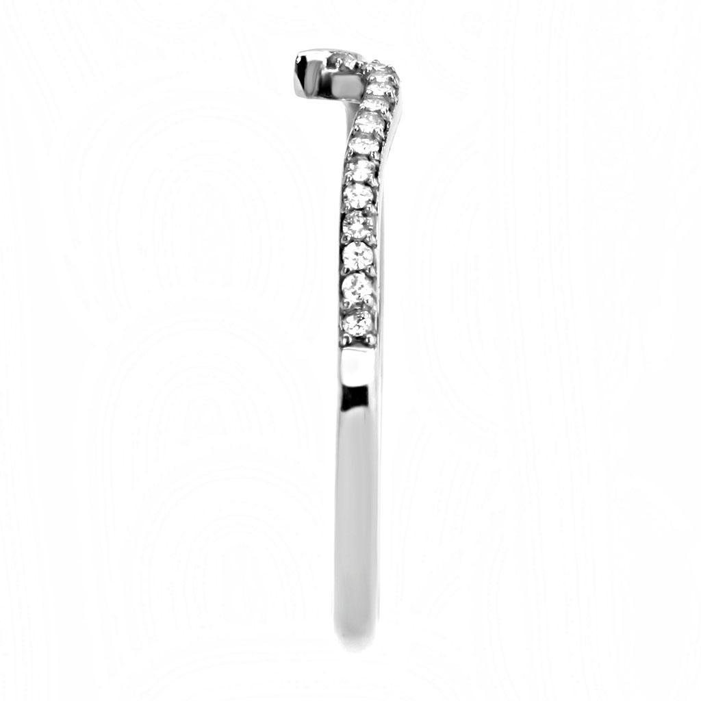 DA162 - High polished (no plating) Stainless Steel Ring with AAA Grade CZ  in Clear-3