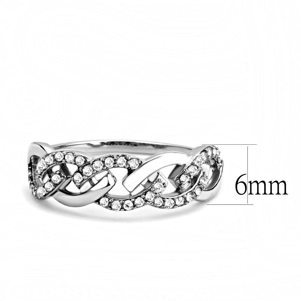 DA163 - High polished (no plating) Stainless Steel Ring with AAA Grade CZ  in Clear-1