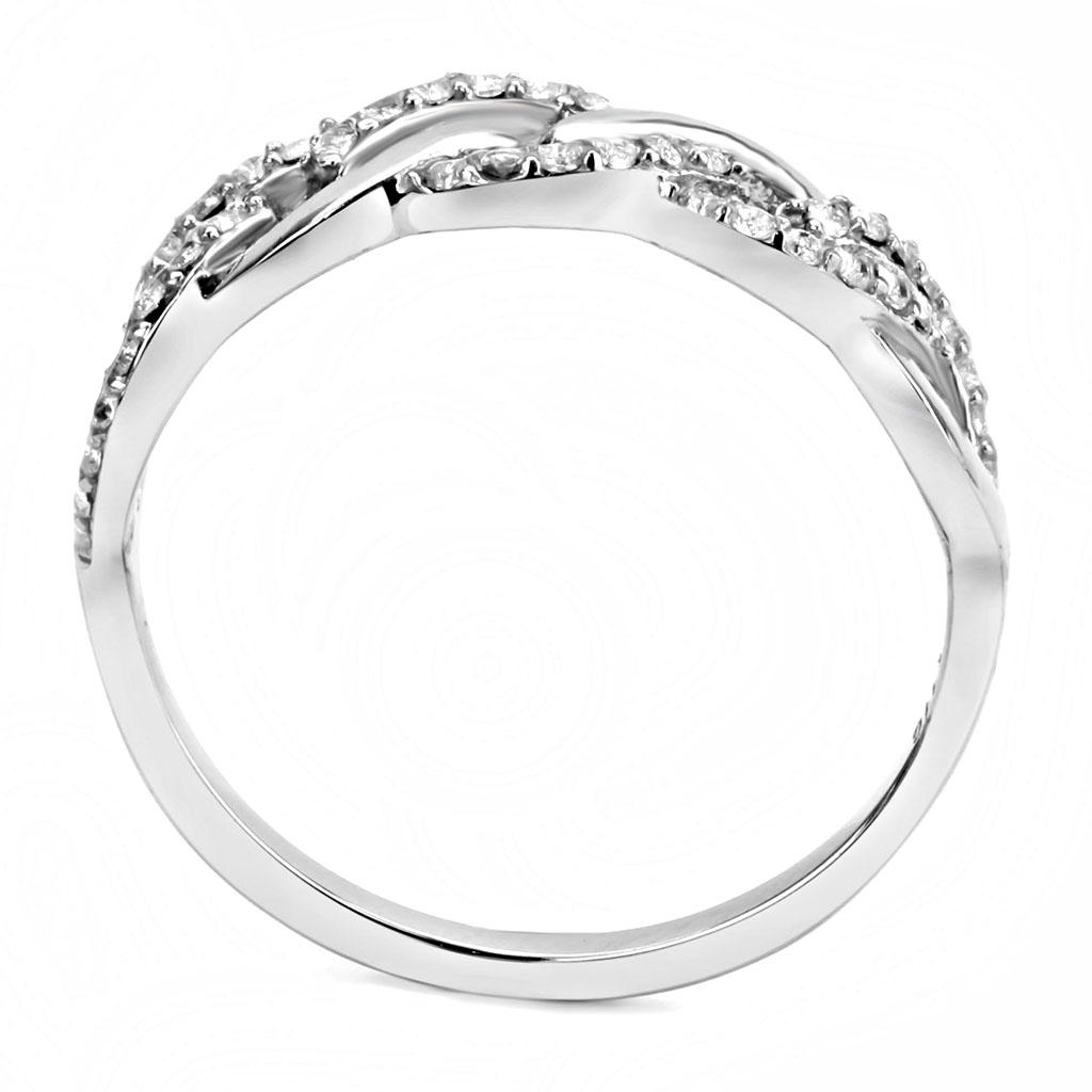 DA163 - High polished (no plating) Stainless Steel Ring with AAA Grade CZ  in Clear-2