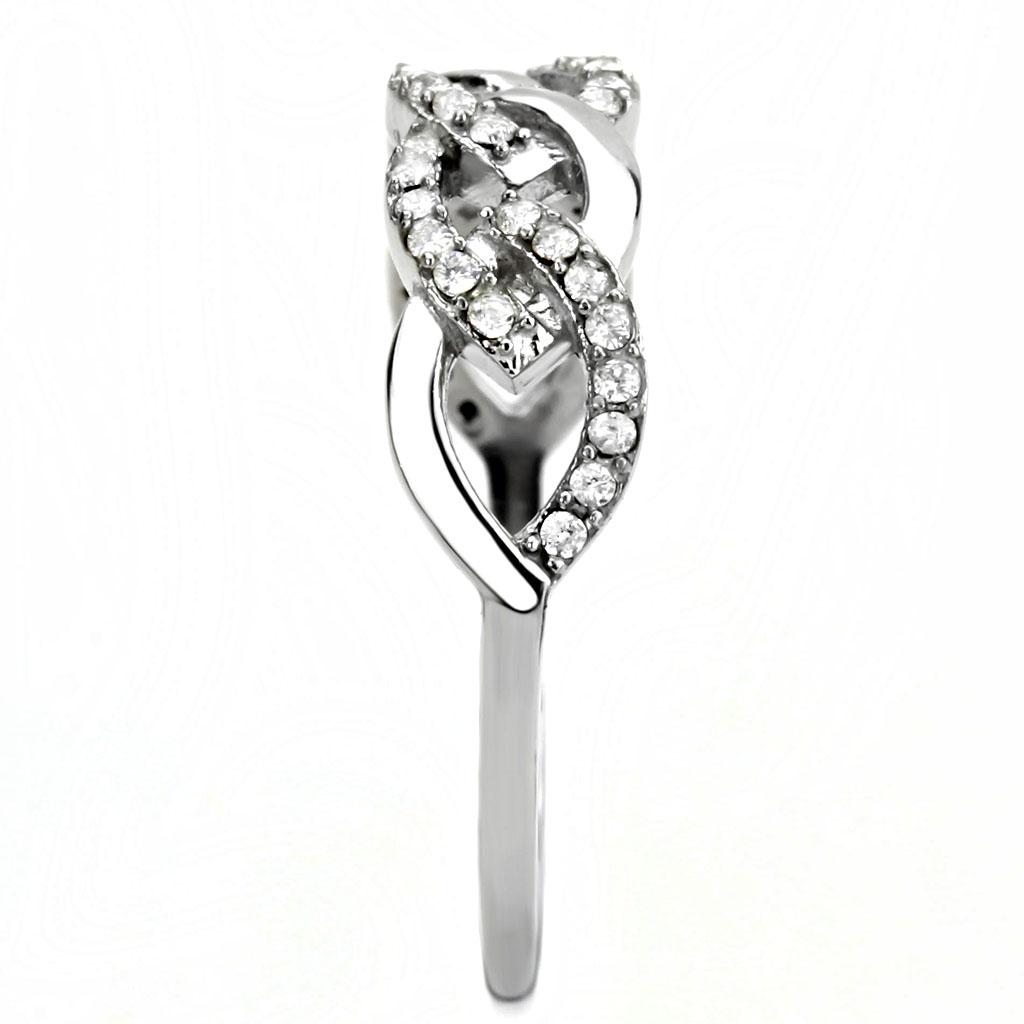 DA163 - High polished (no plating) Stainless Steel Ring with AAA Grade CZ  in Clear-3