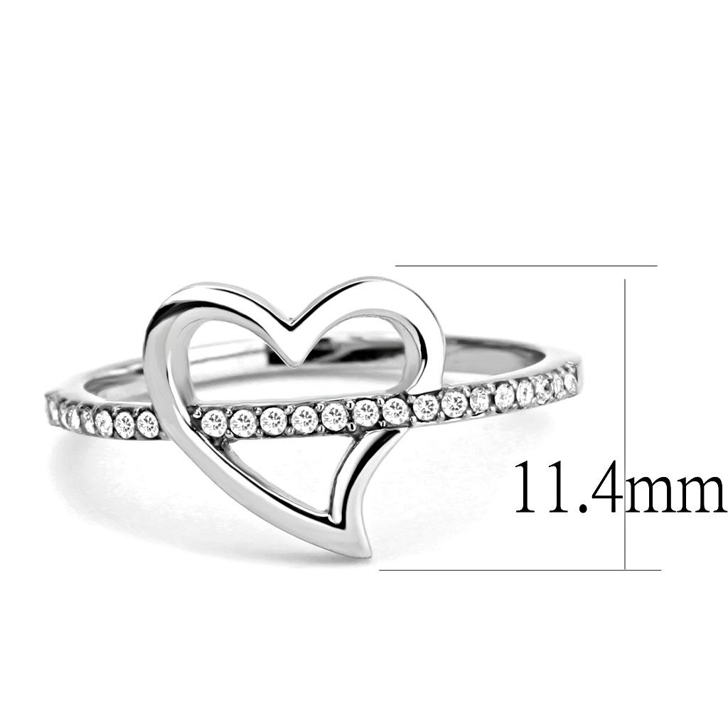 DA164 - High polished (no plating) Stainless Steel Ring with AAA Grade CZ  in Clear-1