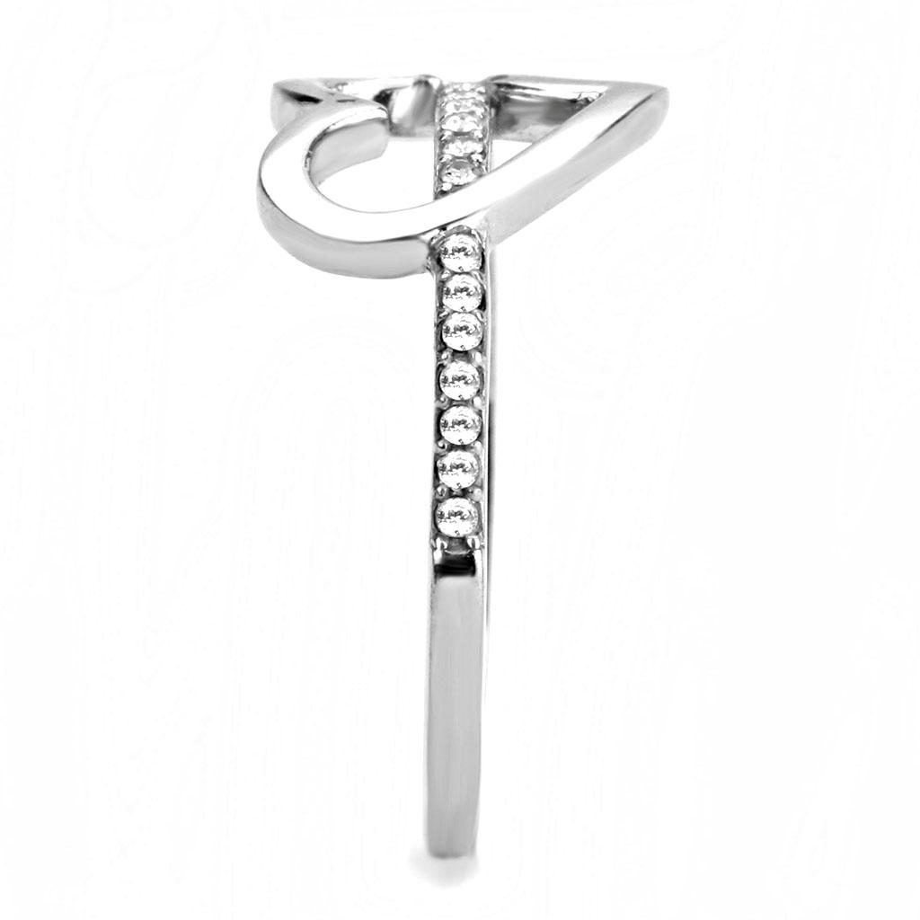 DA164 - High polished (no plating) Stainless Steel Ring with AAA Grade CZ  in Clear-3