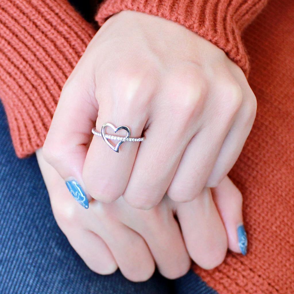 DA164 - High polished (no plating) Stainless Steel Ring with AAA Grade CZ  in Clear-4