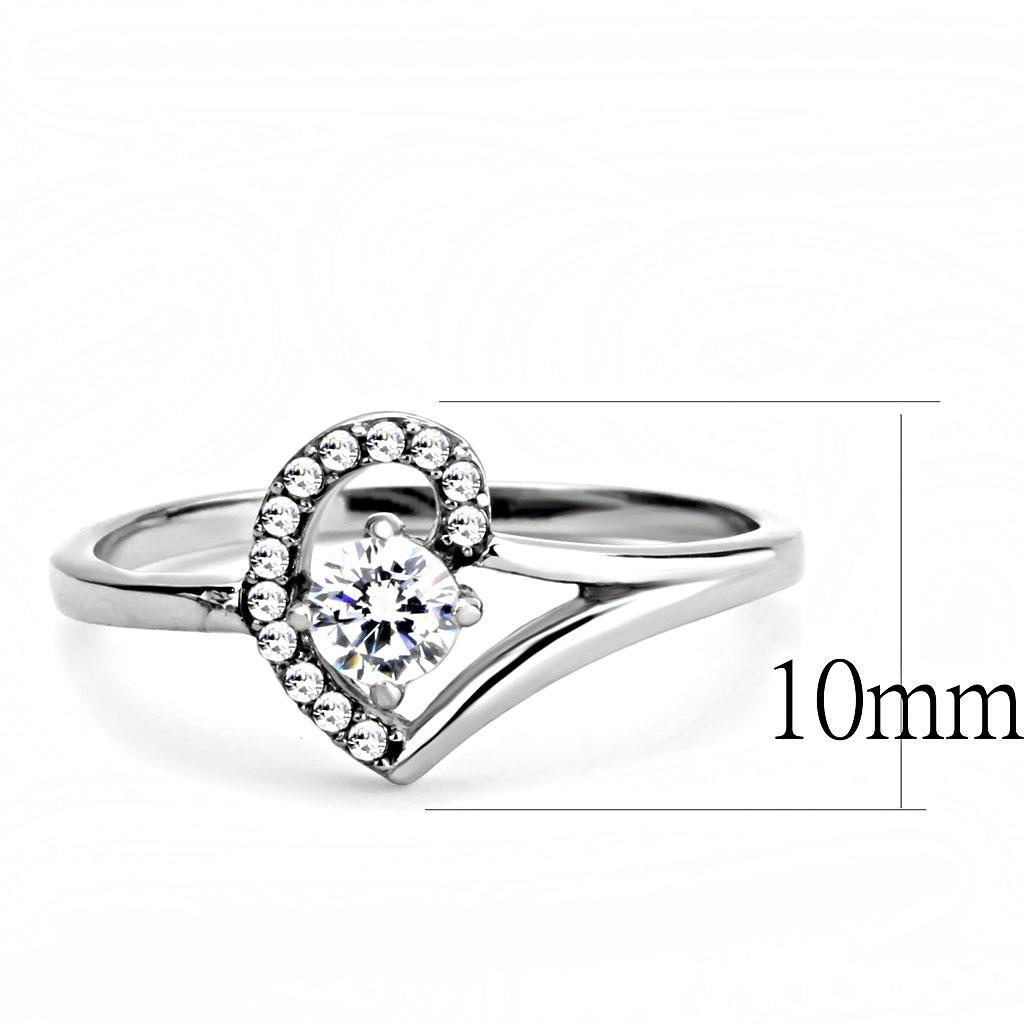DA165 - High polished (no plating) Stainless Steel Ring with AAA Grade CZ  in Clear-1