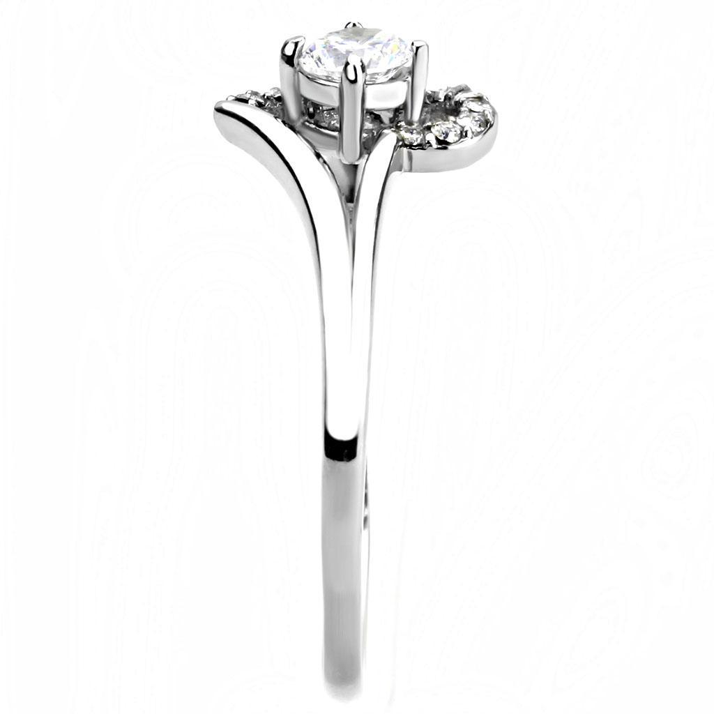 DA165 - High polished (no plating) Stainless Steel Ring with AAA Grade CZ  in Clear-3