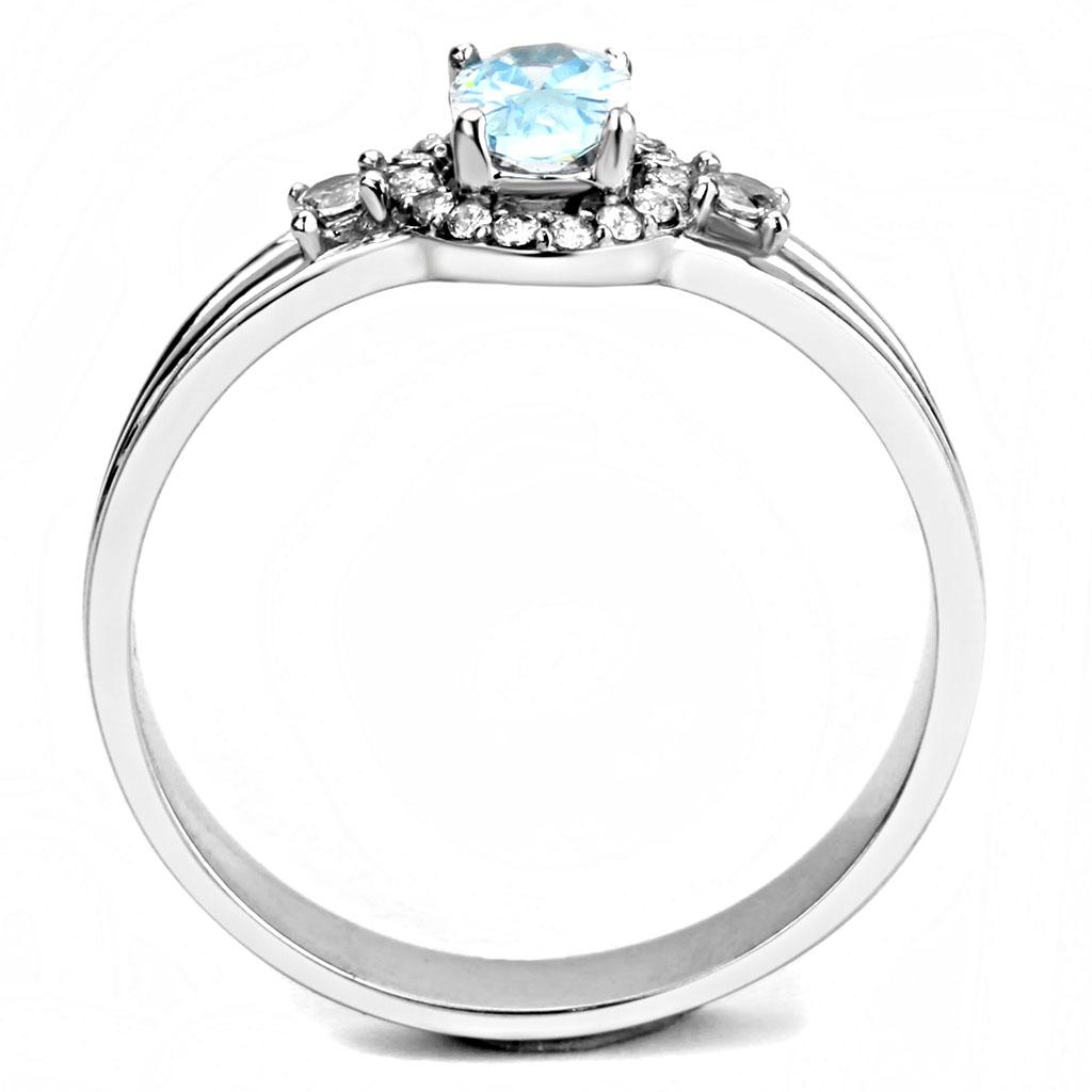 DA166 - High polished (no plating) Stainless Steel Ring with AAA Grade CZ  in Sea Blue-2