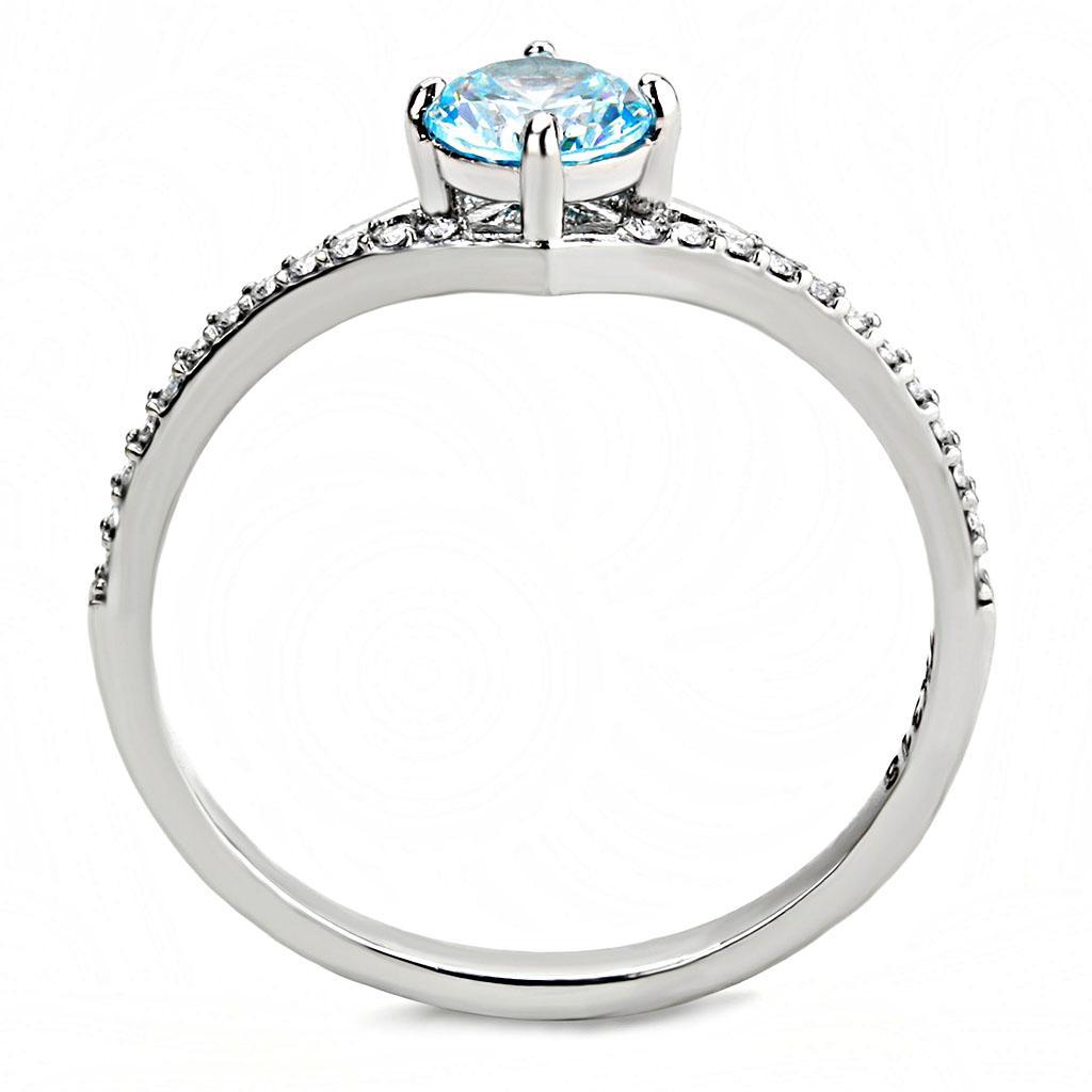 DA167 - High polished (no plating) Stainless Steel Ring with AAA Grade CZ  in Sea Blue-2