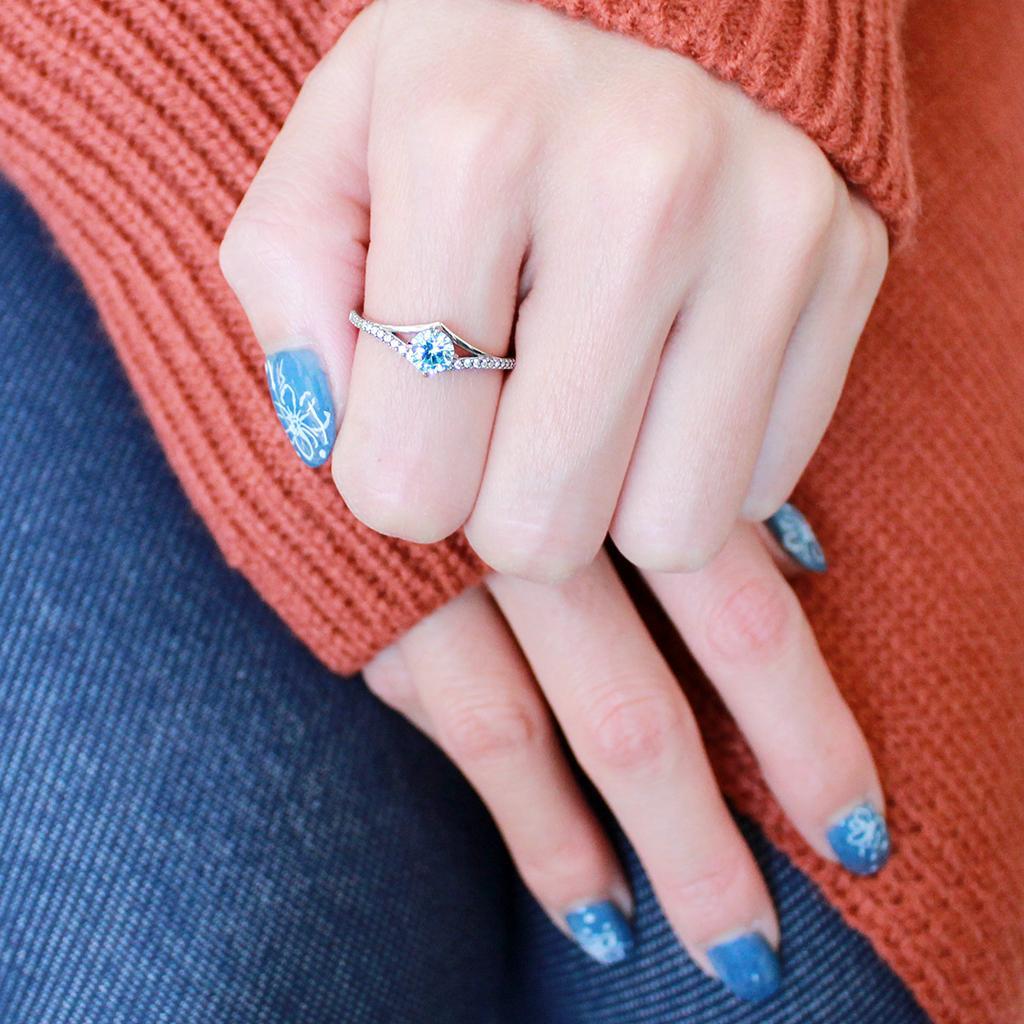 DA167 - High polished (no plating) Stainless Steel Ring with AAA Grade CZ  in Sea Blue-4