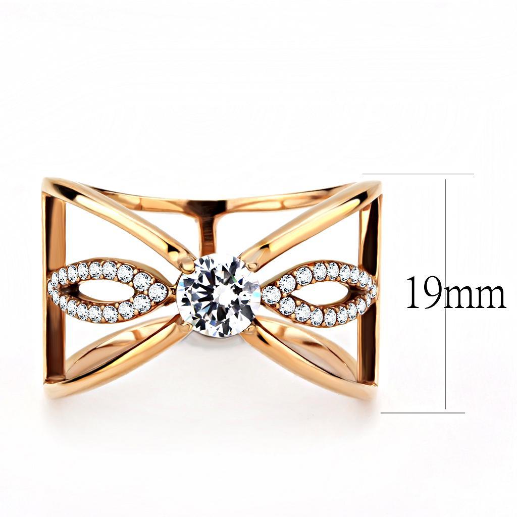DA169 - IP Rose Gold(Ion Plating) Stainless Steel Ring with AAA Grade CZ  in Clear-1