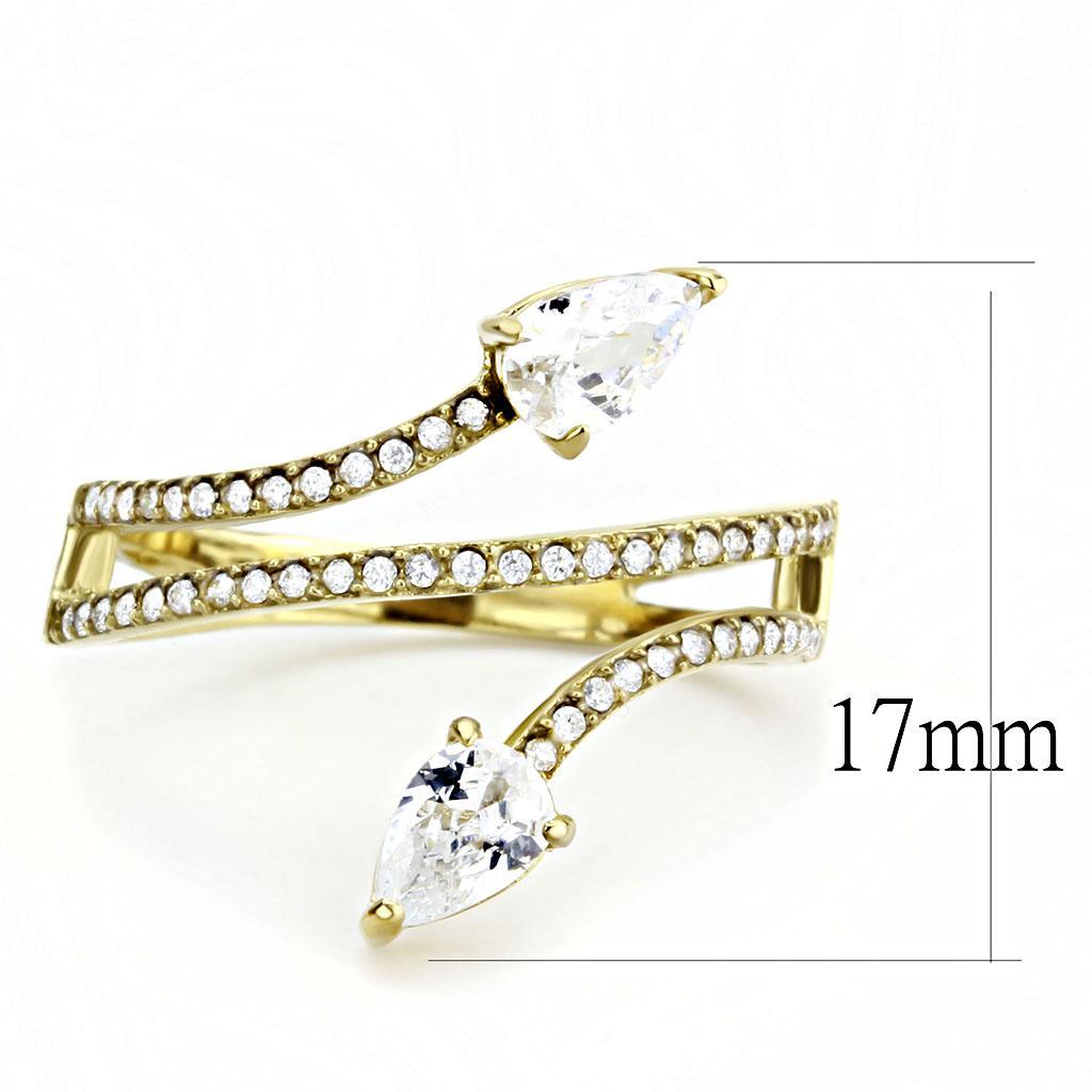 DA171 - IP Gold(Ion Plating) Stainless Steel Ring with AAA Grade CZ  in Clear-1