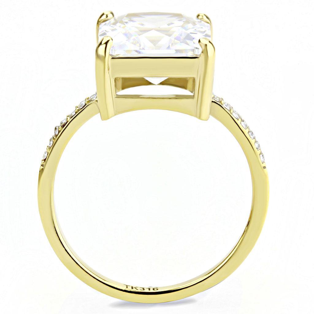 DA172 - IP Gold(Ion Plating) Stainless Steel Ring with AAA Grade CZ  in Clear-2