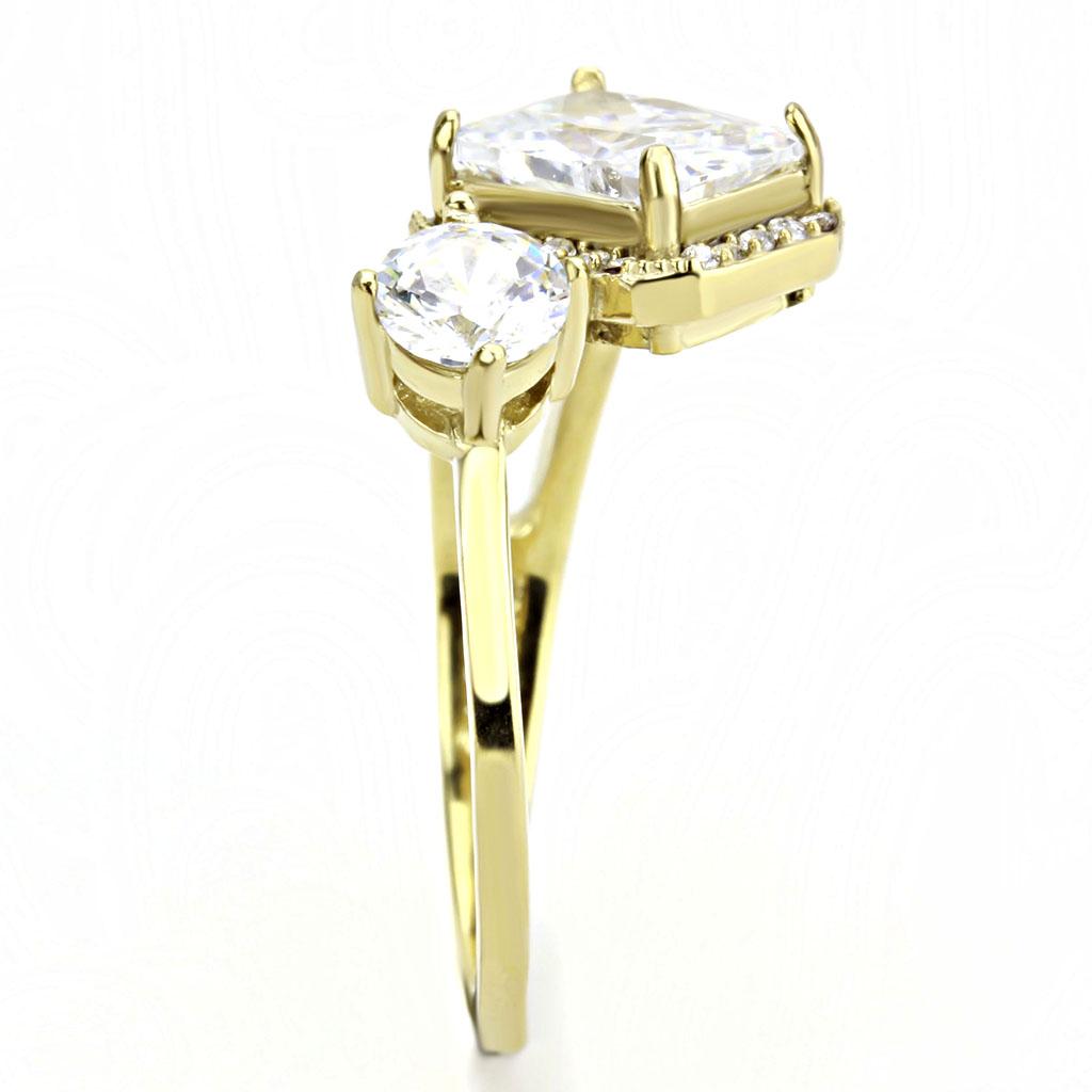 DA173 - IP Gold(Ion Plating) Stainless Steel Ring with AAA Grade CZ  in Clear-4