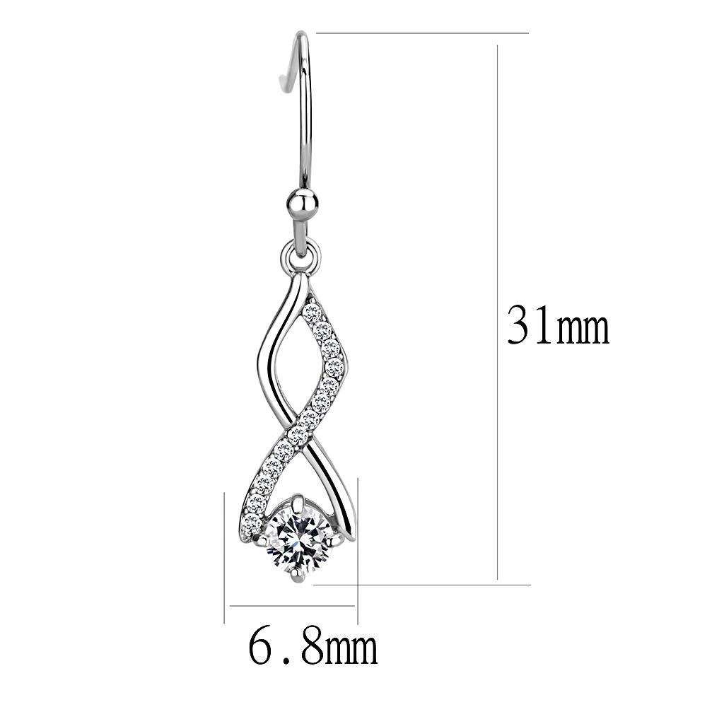 DA181 - High polished (no plating) Stainless Steel Earrings with AAA Grade CZ  in Clear-1