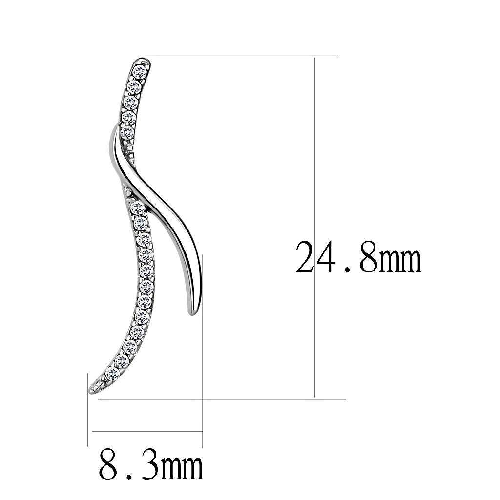 DA183 - High polished (no plating) Stainless Steel Earrings with AAA Grade CZ  in Clear-1