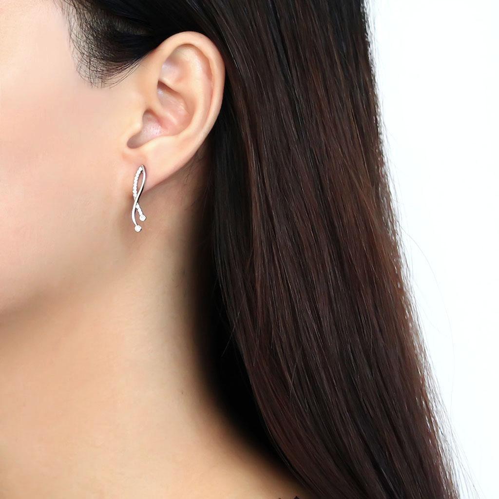 DA184 - High polished (no plating) Stainless Steel Earrings with AAA Grade CZ  in Clear-2