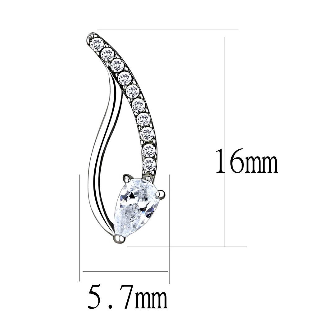 DA185 - High polished (no plating) Stainless Steel Earrings with AAA Grade CZ  in Clear-1
