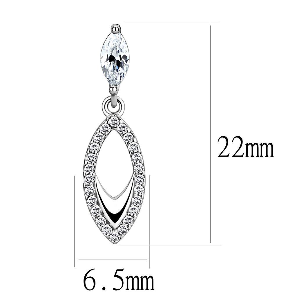 DA189 - High polished (no plating) Stainless Steel Earrings with AAA Grade CZ  in Clear-1