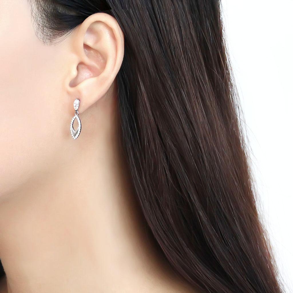 DA189 - High polished (no plating) Stainless Steel Earrings with AAA Grade CZ  in Clear-2