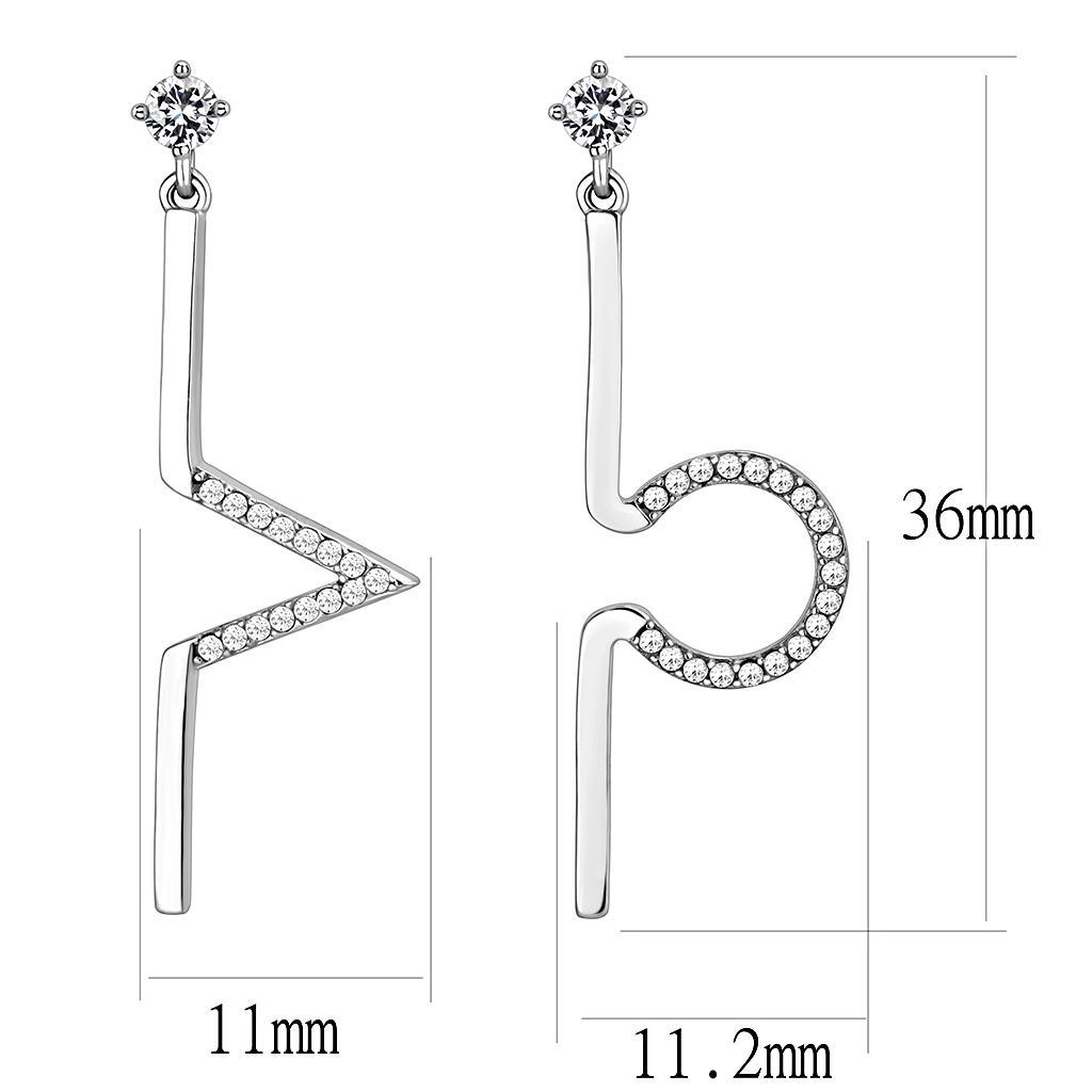 DA191 - High polished (no plating) Stainless Steel Earrings with AAA Grade CZ  in Clear-1